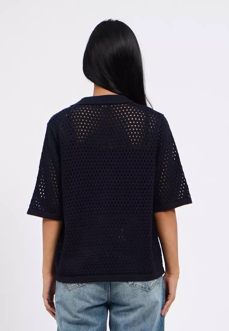 Openwork Short Sleeve Knit Top