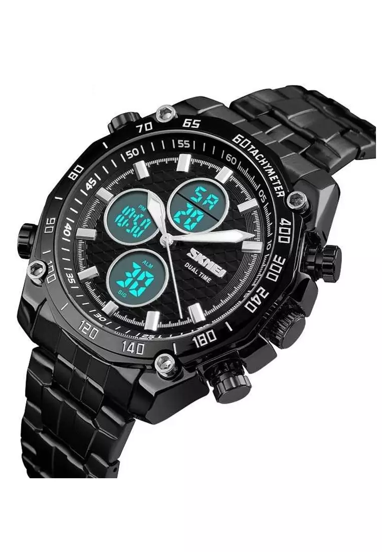 Jam Tangan Kasual Digital Analog Pria LED Waterproof Strap Tali Material Stainless Steel NL99 ORIGINAL