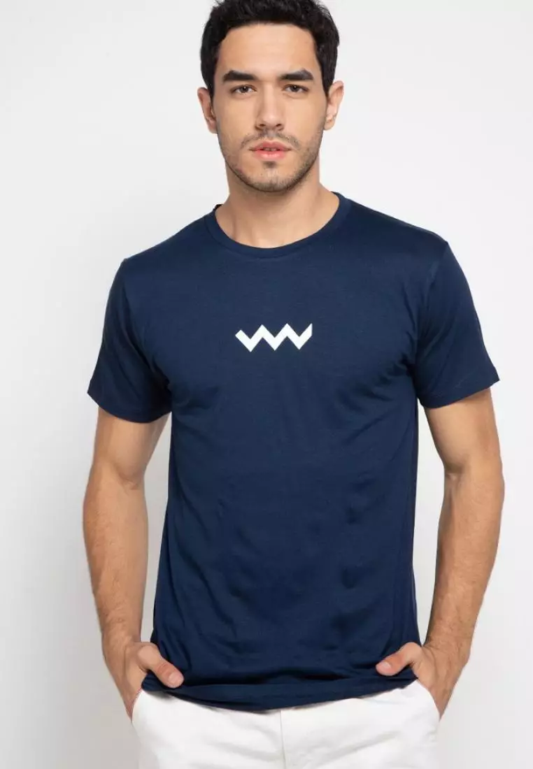 MTF92 Zigzag Modern Street Vert Back Navy Kaos Pria