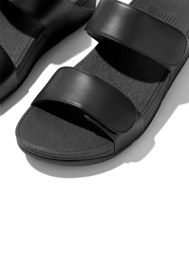 LULU Women's Adjustable Leather Slides - All Black (FV6-090)
