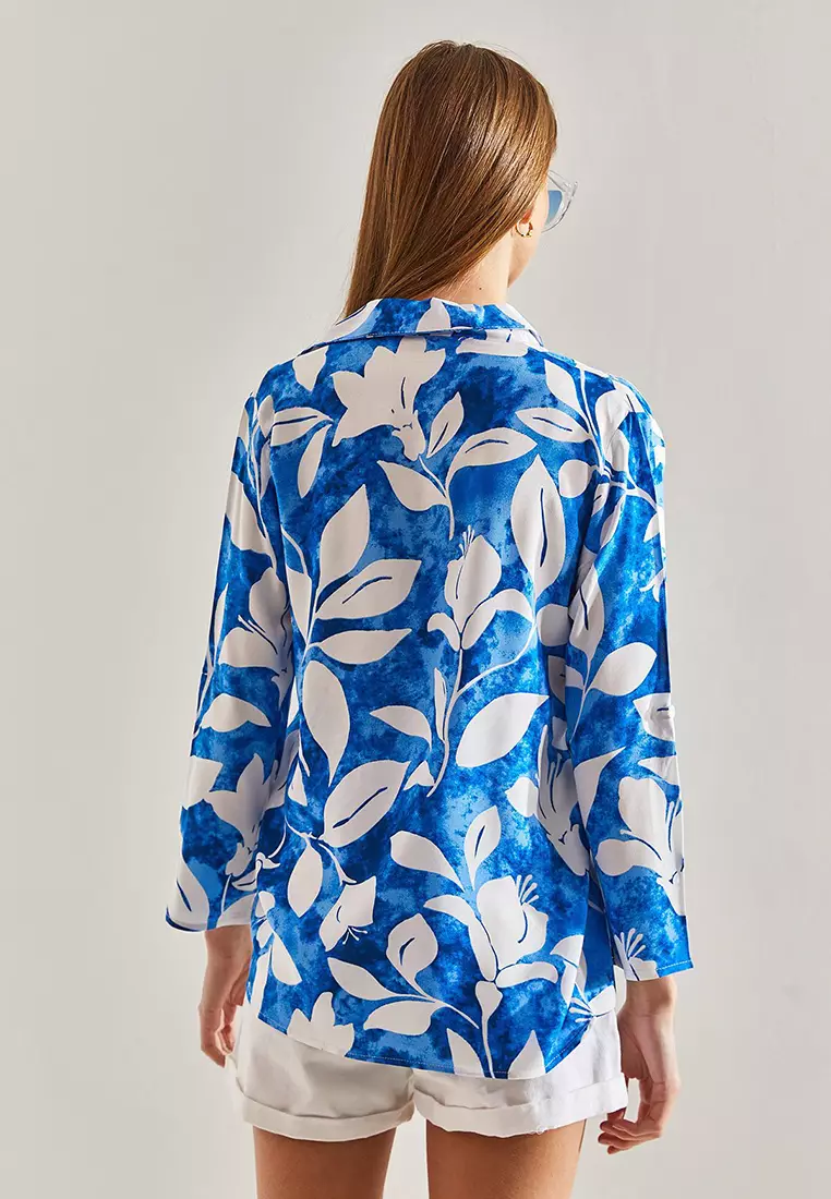 Women's Large Leaf Patterned Viscose Shirt 60101027