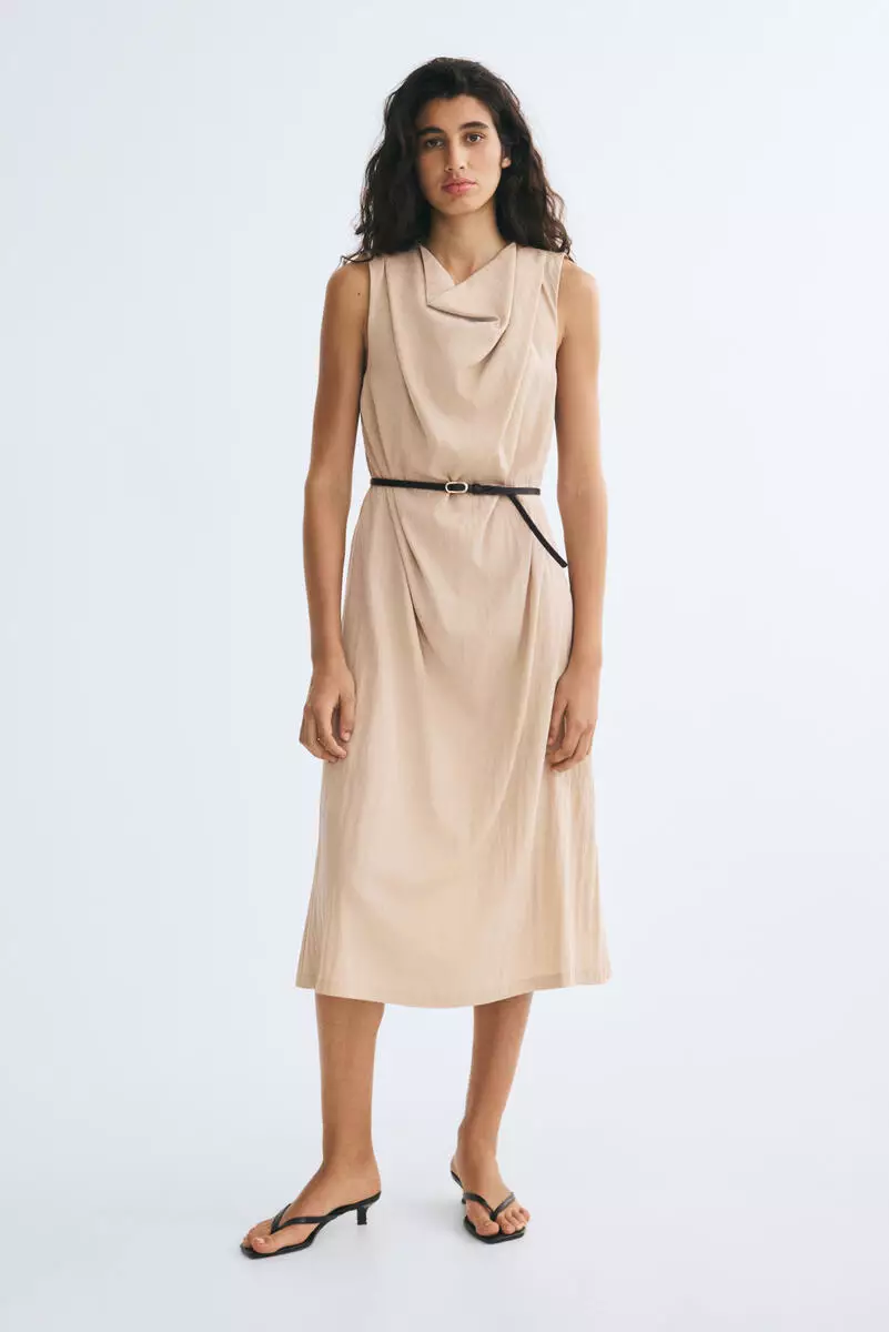 Belted cowl-neck dress