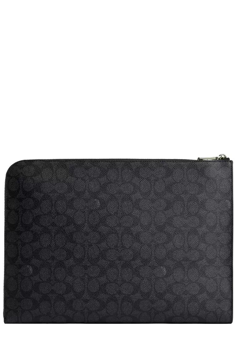 Ethan Portfolio Laptop Case In Signature Canvas in Charcoal/ Black CW363