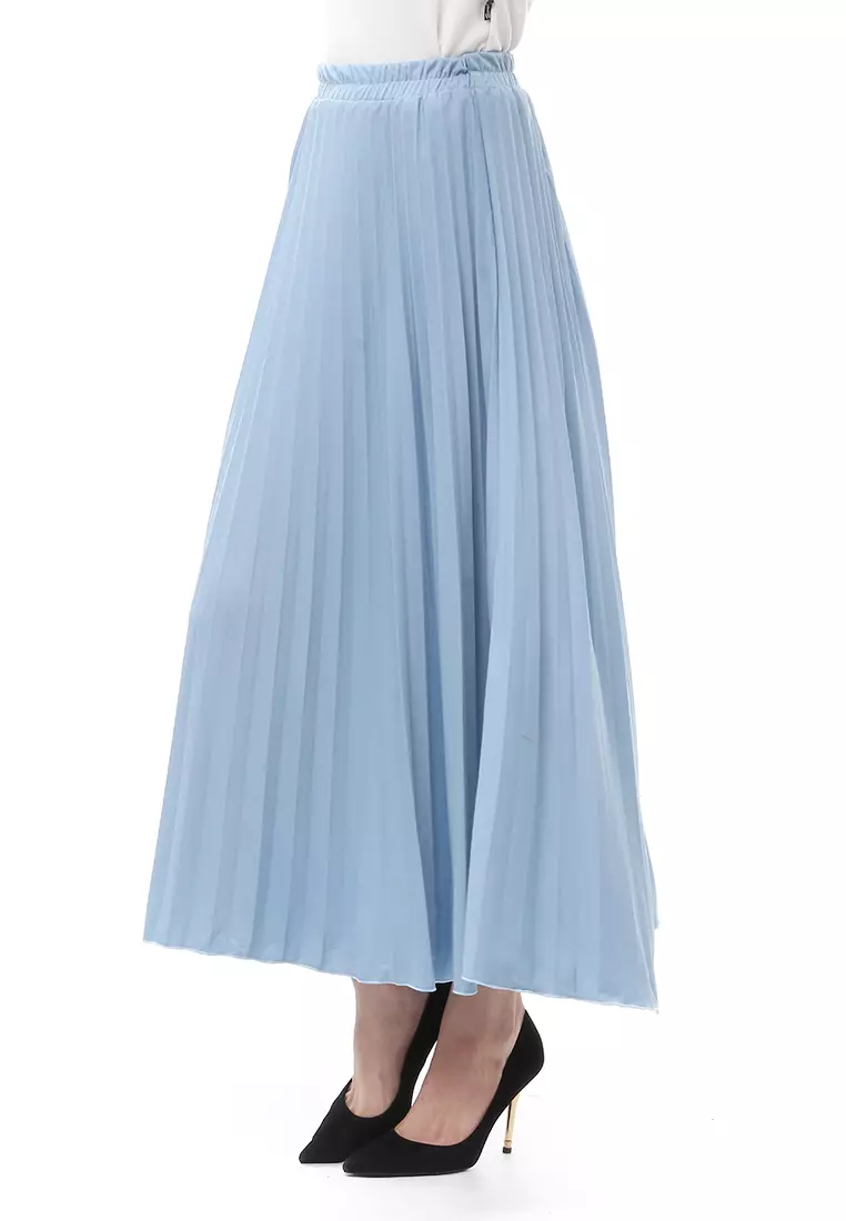 Skirt Plisket Bawahan Wanita Motif Polos Relaxed Fit - Dusty Blue