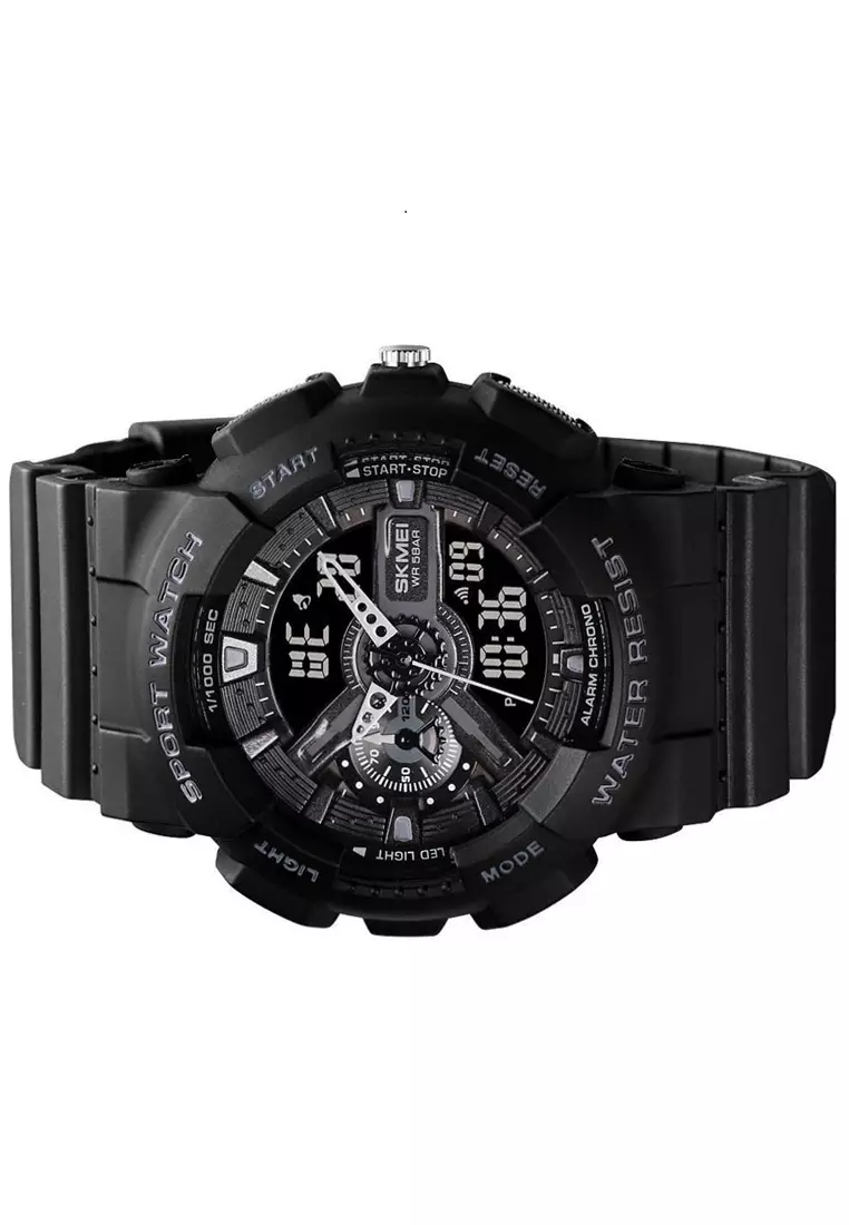 Jam Tangan Analog Digital Pria Design Sporty Many Function Waterproof Strap Tali Material PU DS88 ORIGINAL