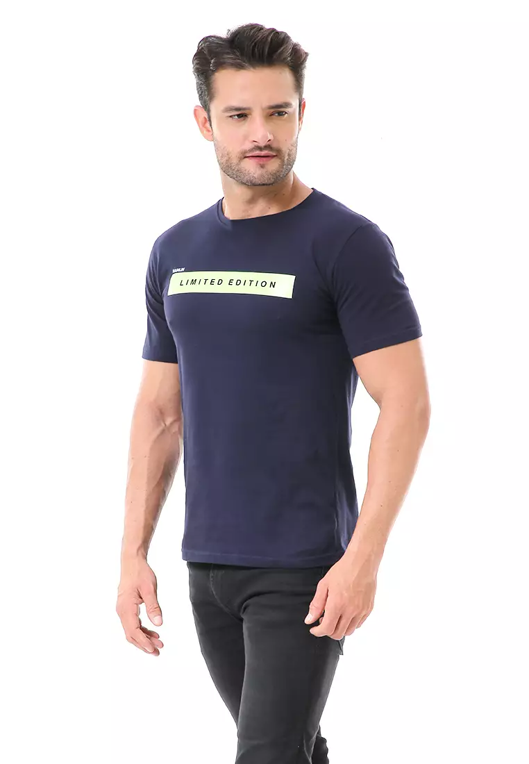 Aisley Atasan Kasual Pria Kaos Motif Limited Edition Lengan Pendek Material Cotton ORIGINAL - Navy