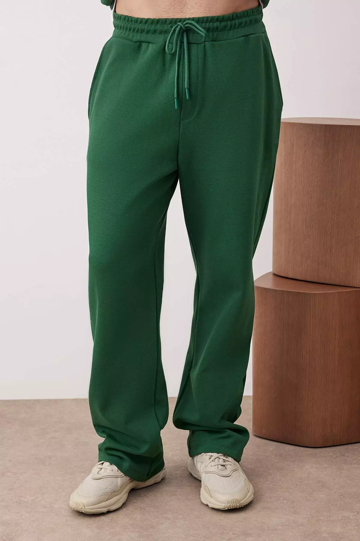 Green Top Oversize Bottom Straight Hooded Textured Tracksuit