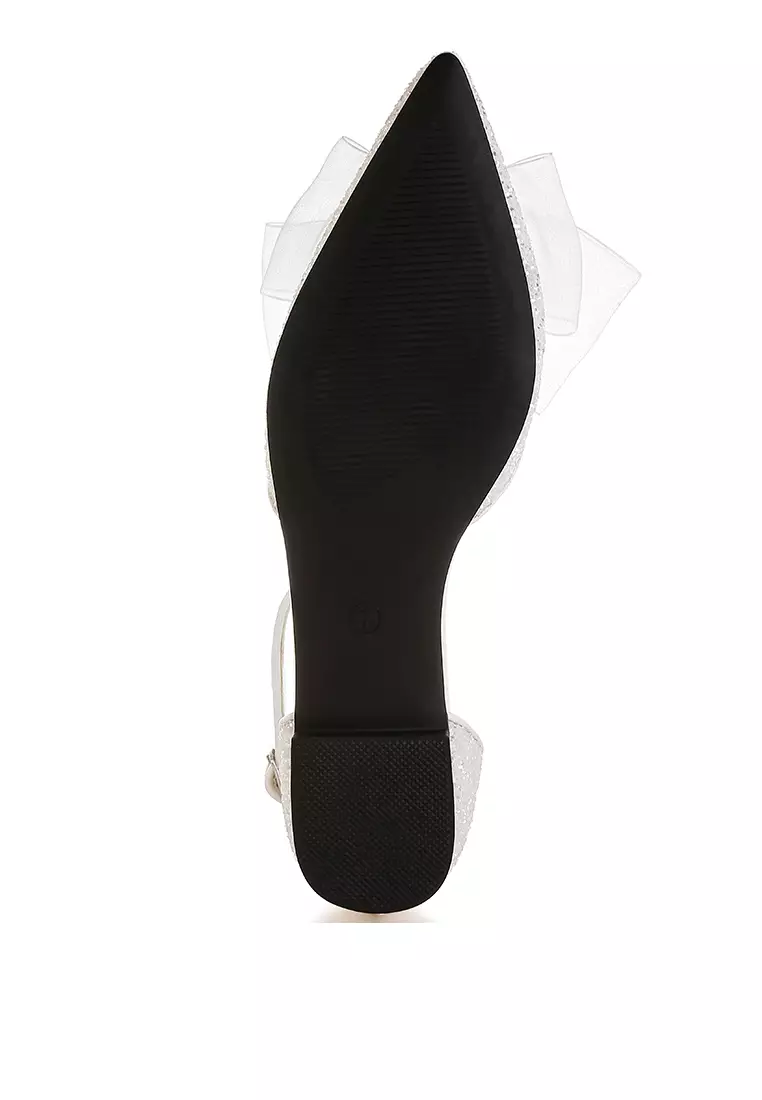 Sandal Datar Glitter Berdetail Pita Tipis Warna Putih