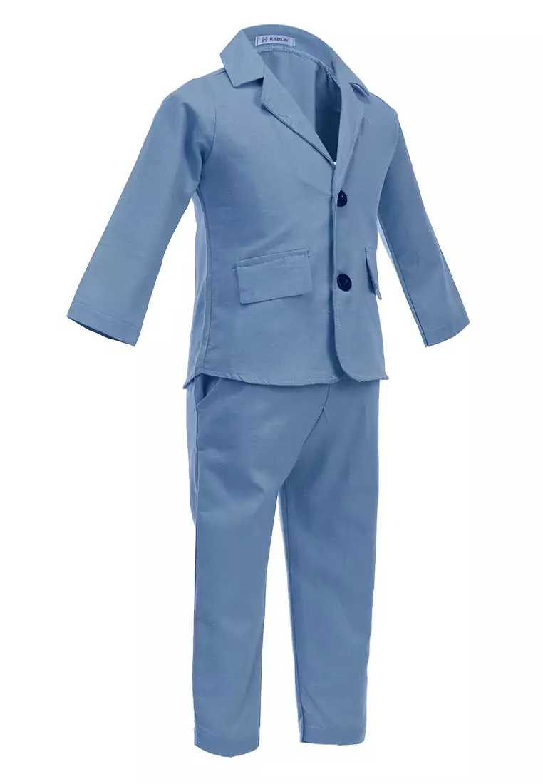 Jourell Setelan Anak Perempuan Blazer Kids One Set Motif Polos Long Sleeve Material Cotton ORIGINAL - Blue