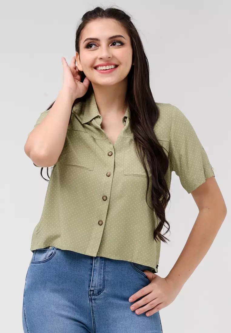 Woven Printed Rayon Short Sleeves Blouse