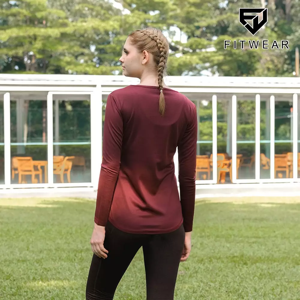 Fitwear - Kaos Olahraga Wanita ZELDA  DRYFIT BASELAYER L/S - MAROON