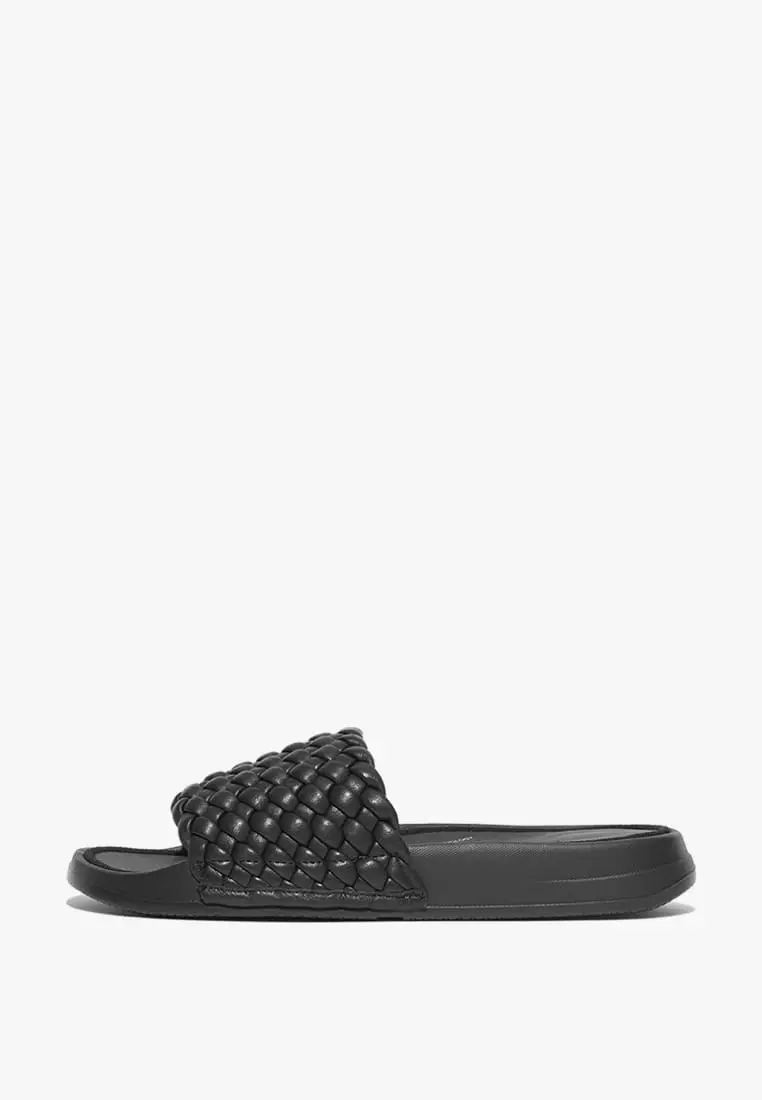 Discount on Fitflop  shoes - SKU: Iqushion E01 Woven Leather Slides - Black