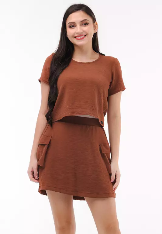 Crumpled Linenwoven Short Sleeves Terno Skort