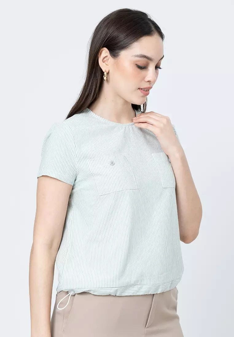 Joyce Stripes Top with Drawstring Hem