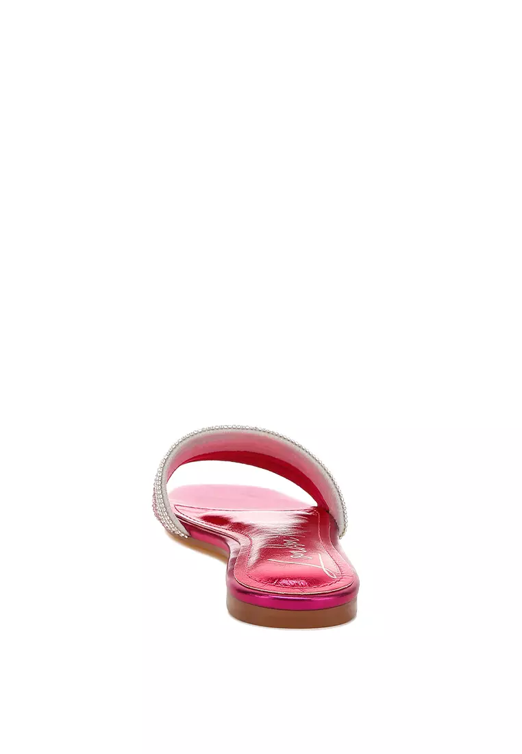 Tali Berlian Imitasi Slip On Flats di Fuchsia
