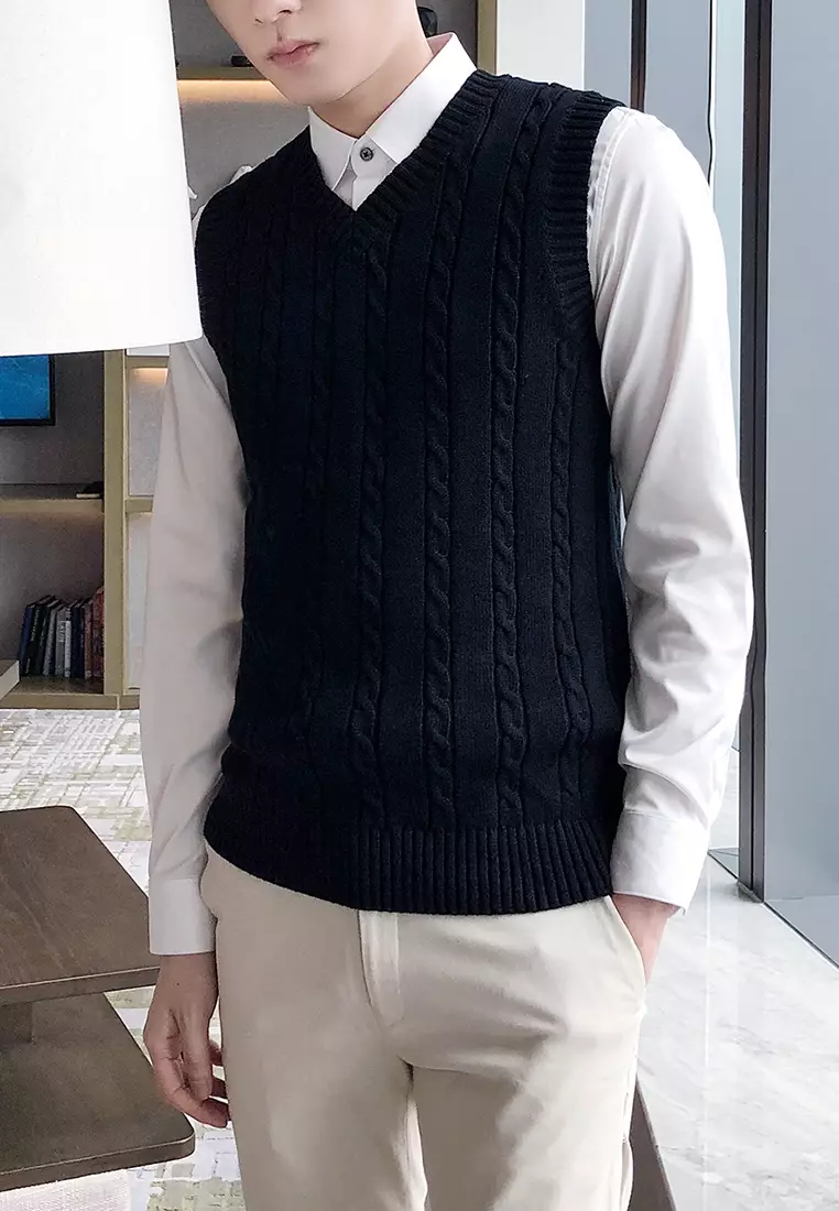 V-neck Jacquard Knitted Vest XH1823