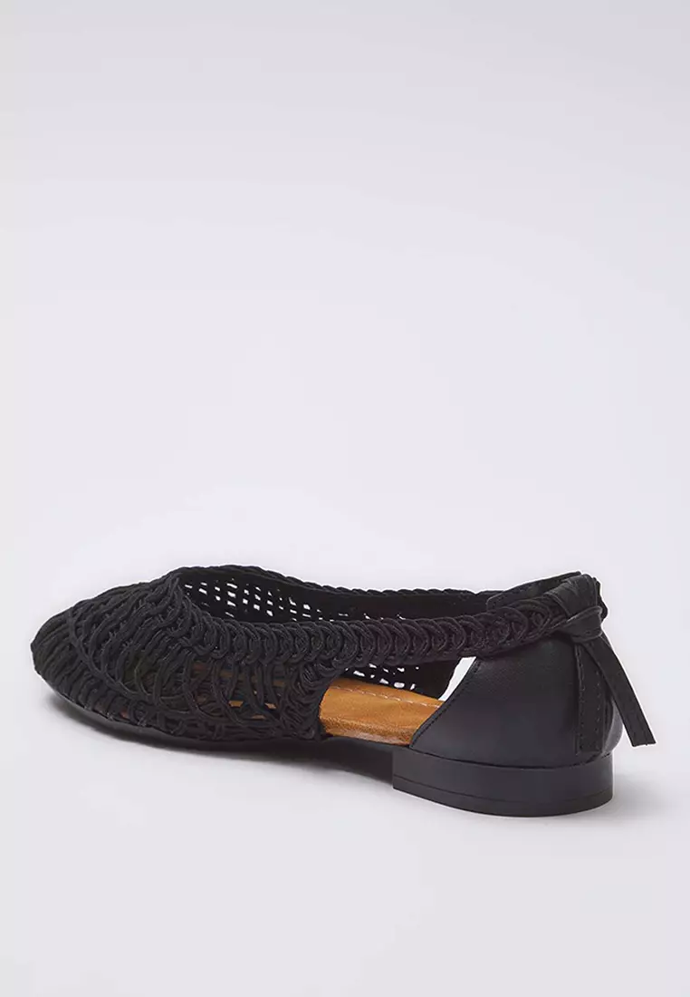 Black Knitted Patterned Almond Toe Women's Ballerina Ballet Takss25Be00027