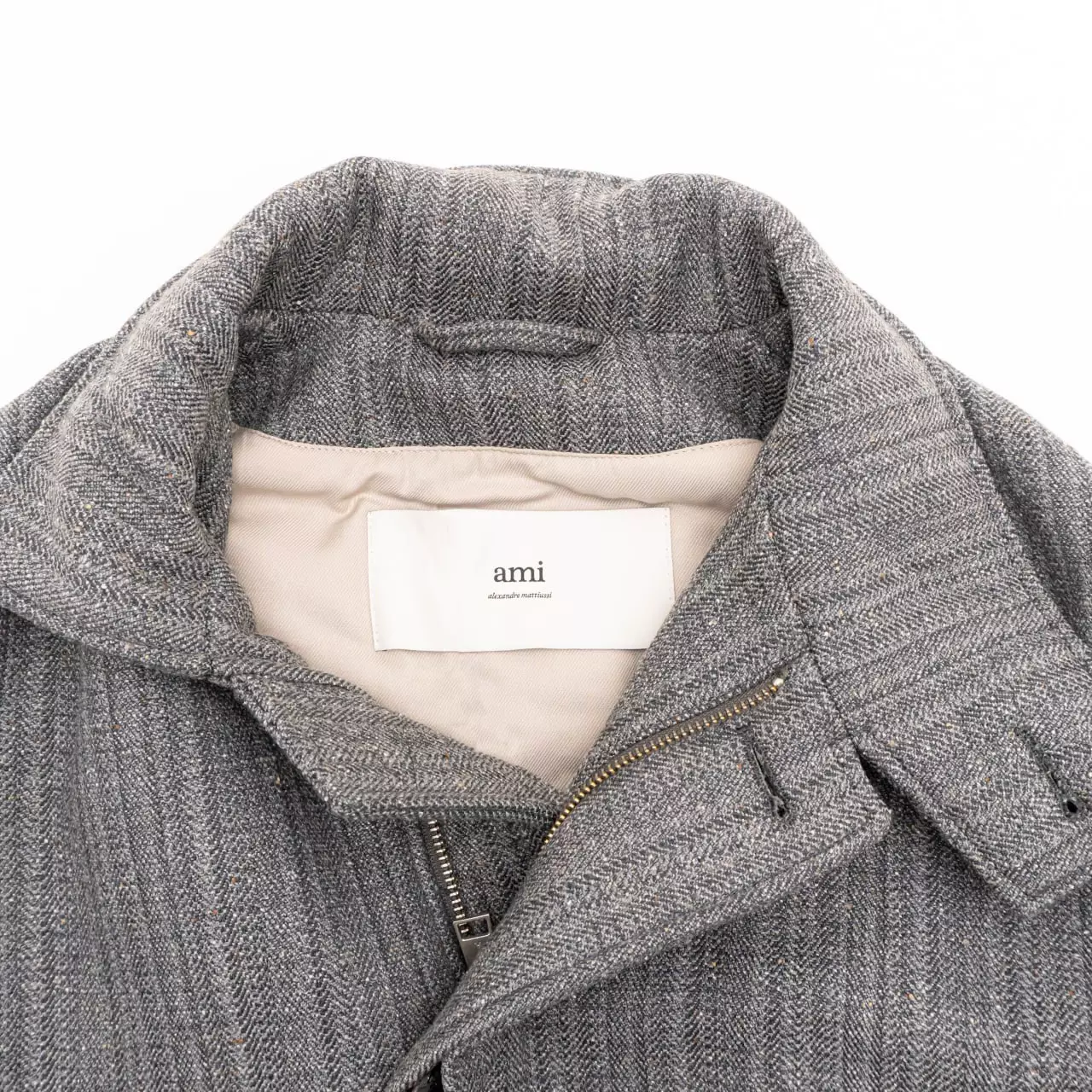 Herringbone Harrington Jacket In Double Wool Grey