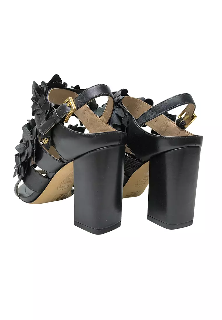 Pre-loved Tory Burch Leather Flower Heels for Women in Black - O1-33079-001-6