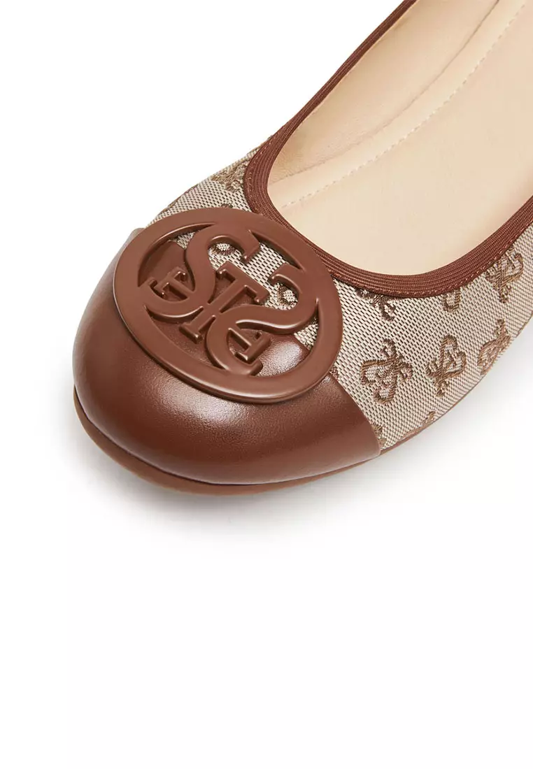 Staccato Classic St Buckle Monogram Duo Tone Flats - Coffee (9CP63-COF)