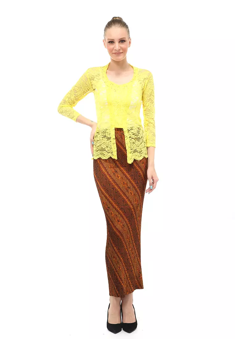 Hara Kebaya Seri 1 Motif Brokat Long Sleeves Atasan Wanita Transparan Premium Quality - Kuning