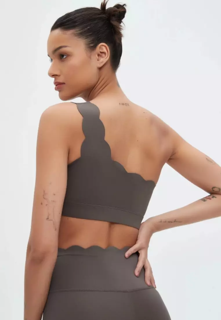 Tiana Scallop One-Shoulder Sports Bra – Removable Padding Yoga & Gym Activewear