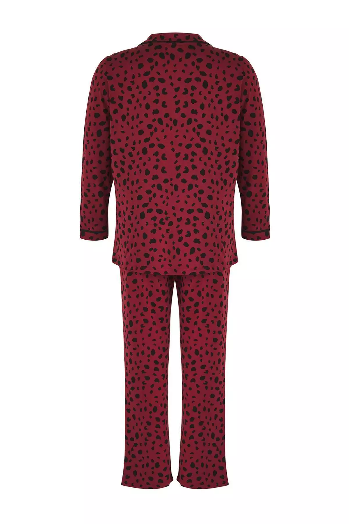 Burgundy Heart-Shaped Shirt Collar Knitted Pajama Set Tbbaw23Ai00015
