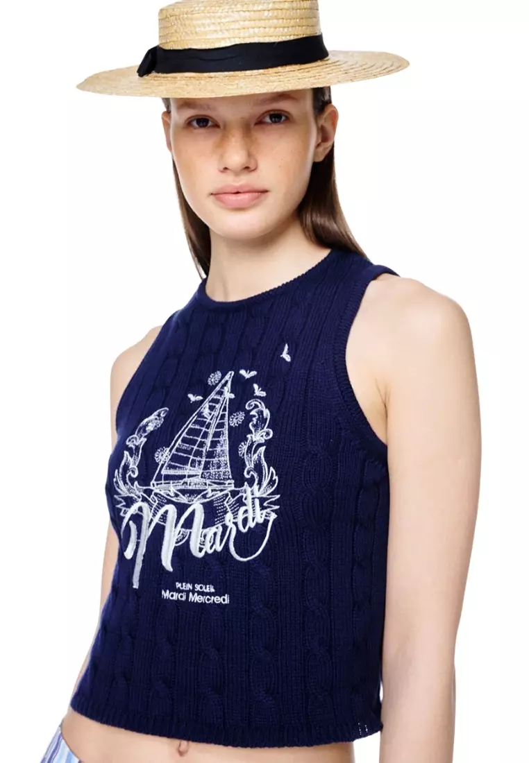 Cable Top Sleeveless Bon Voyage - Navy White