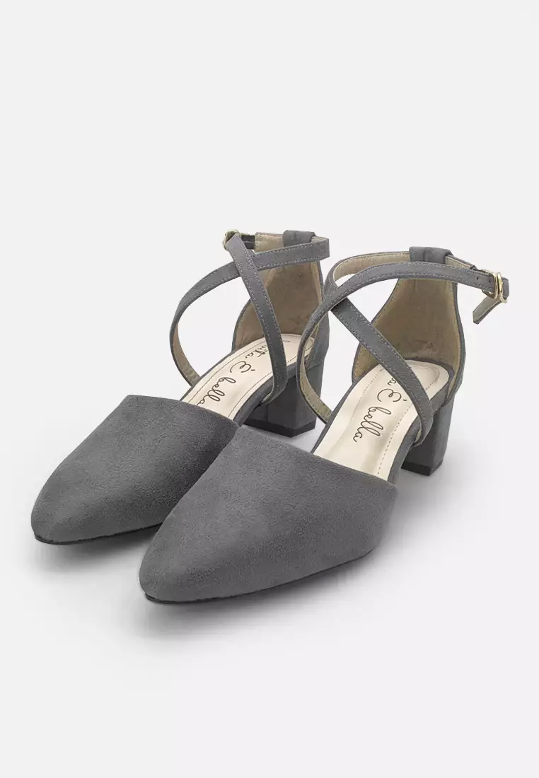 Blanche Pointed Toe Cross Sepatu Block Heels