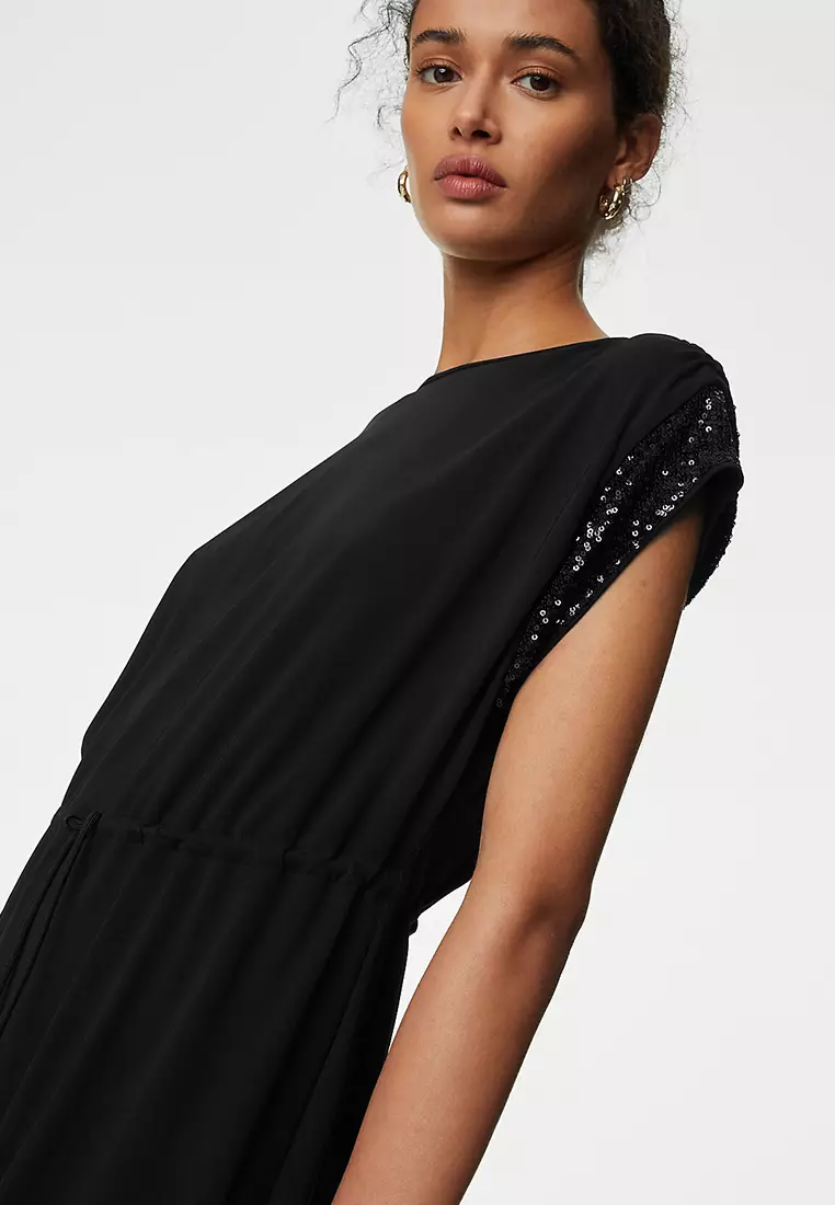 Sequin Embellished Midi Waisted Dress