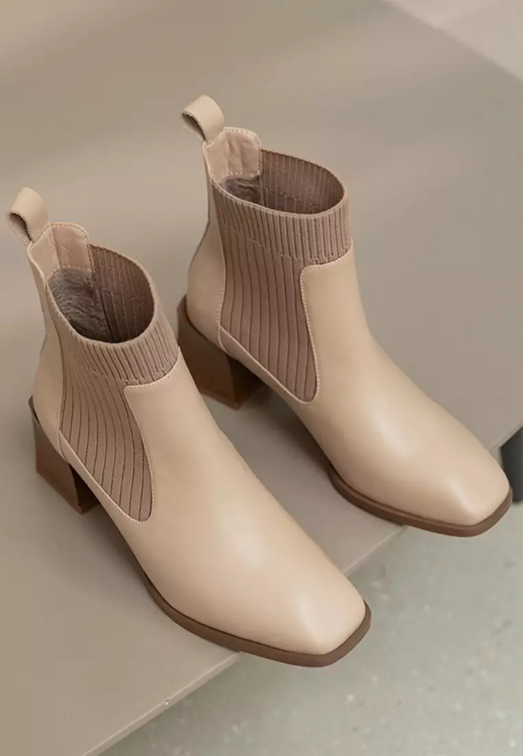 VANSA Fashionable Top Layer Cowhide Stretch Ankle Boots VSW-B06291288