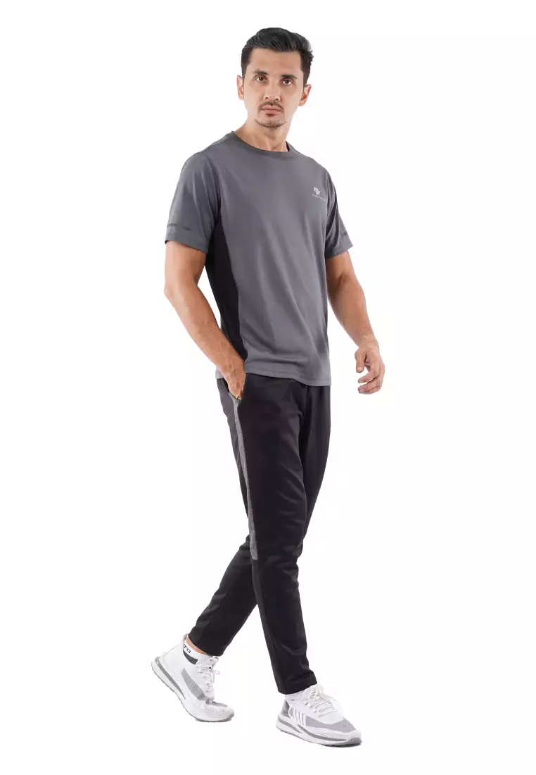 Tiento Setelan Olahraga Kaos Lari Dry Fit Short Sleeve Xlite Grey Lengan Pendek Baju Running Celana Panjang Training Gym Fitness Sport Extra Lite Black