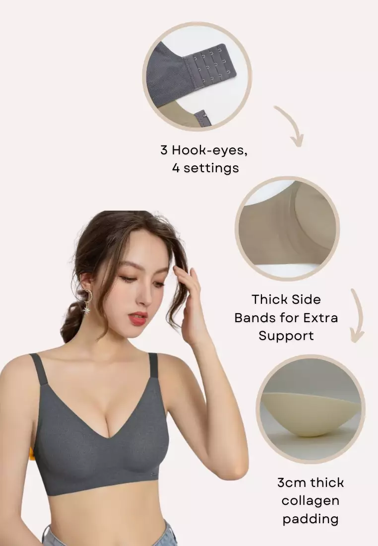 2 Pack Premium Melanie Seamless Wireless Padded Support Bra in Grey and Nude