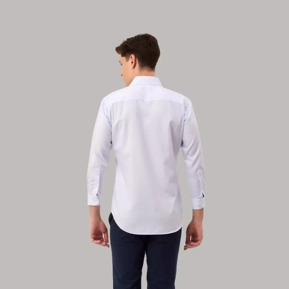 Kemeja Lengan Panjang Ethan White Micro Pinstripe Lazuli - Light Blue Cotton Smart Casual