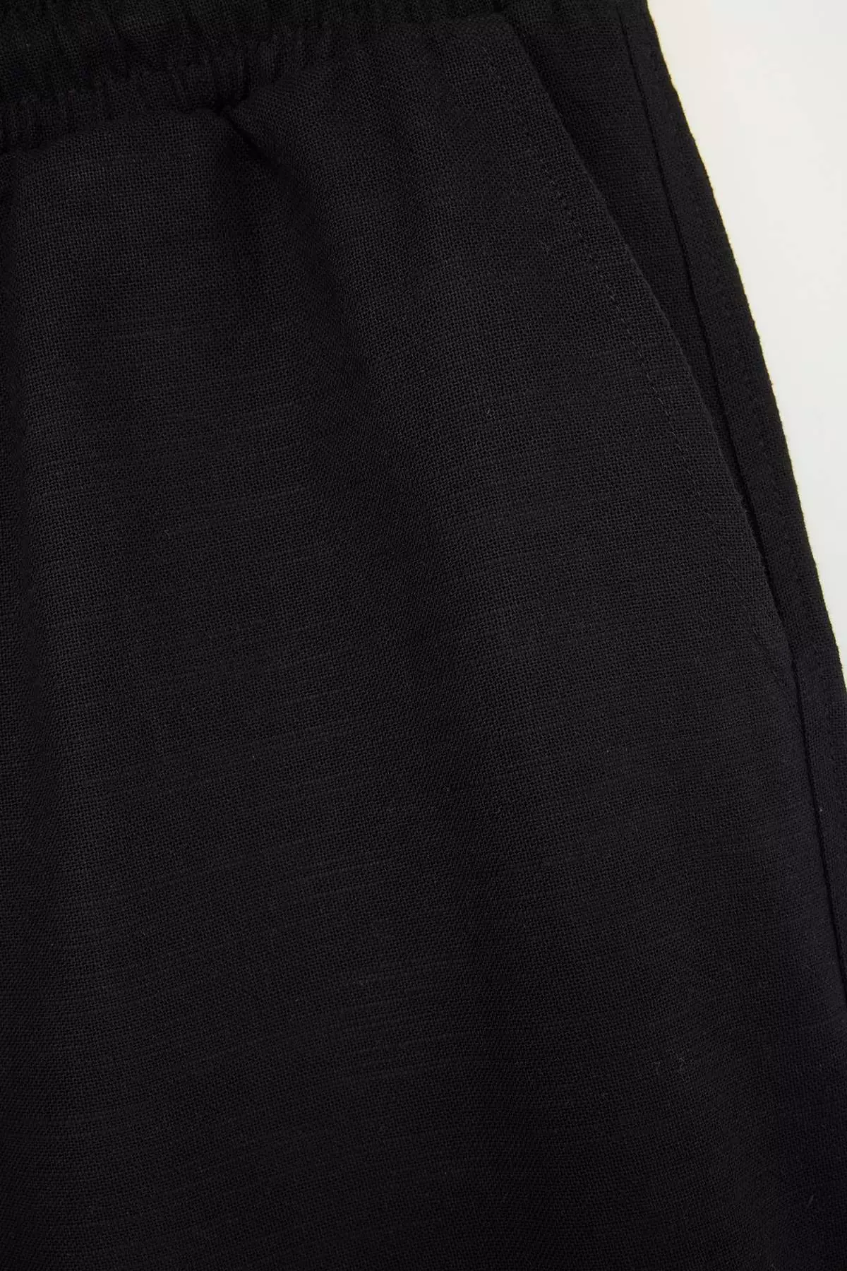 Black Elastic Waist Linen Look 100% Cotton Woven Men'S Shorts & Bermuda Tmnss26Sr00008