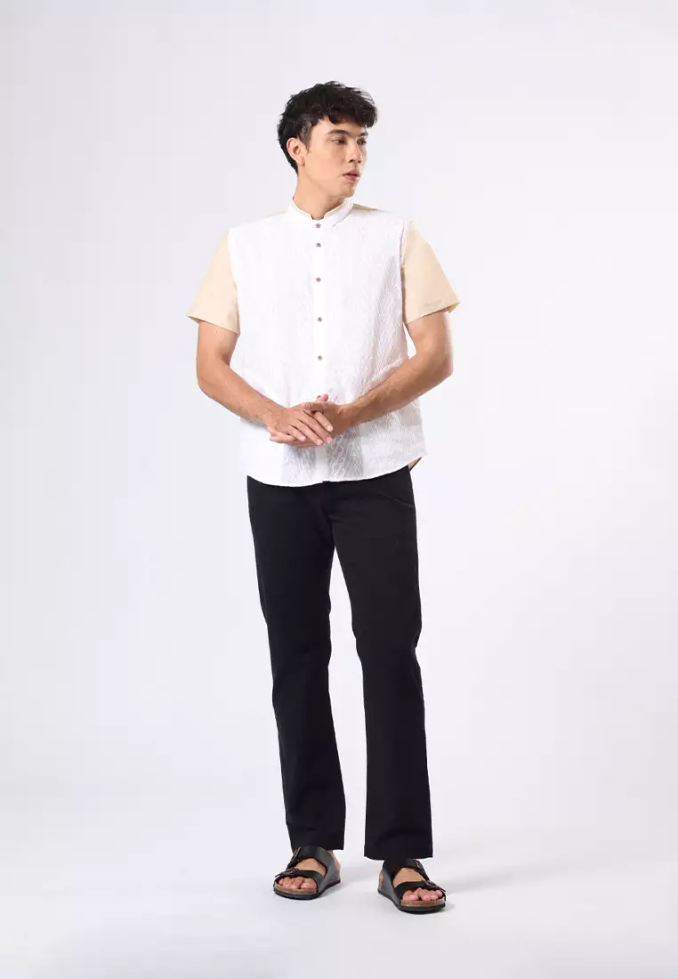 Kemeja Koko Pria Lengan Pendek Baju Muslim Pria GANDALF WHITE BEIGE
