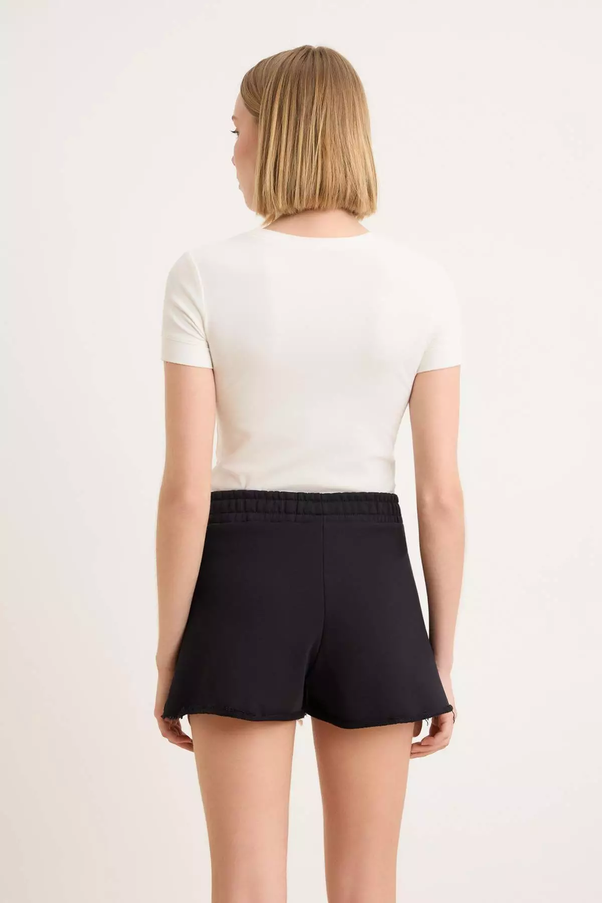 Black Plain Regular Waist Wide Leg Short 3-Thread Combed Cotton Knitted Shorts & Bermuda Twoss26Sr00224
