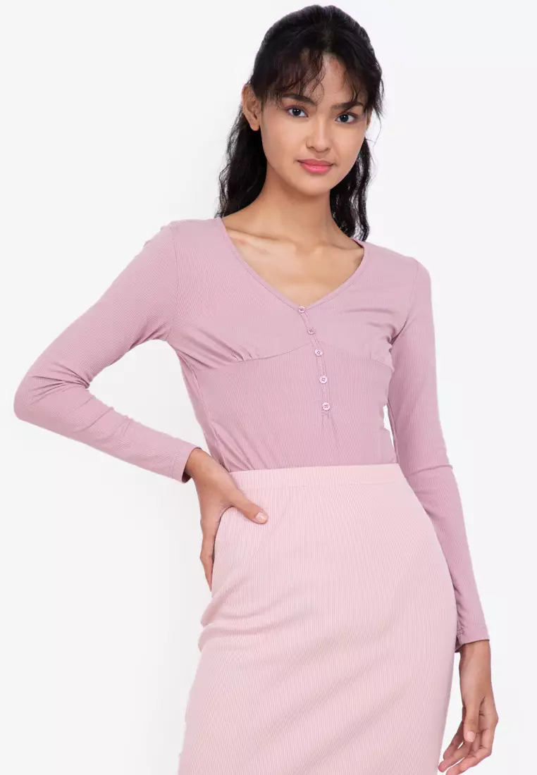 Buy ZALORA BASICS Long Sleeve Deep V Bodysuit 2024 Online ZALORA