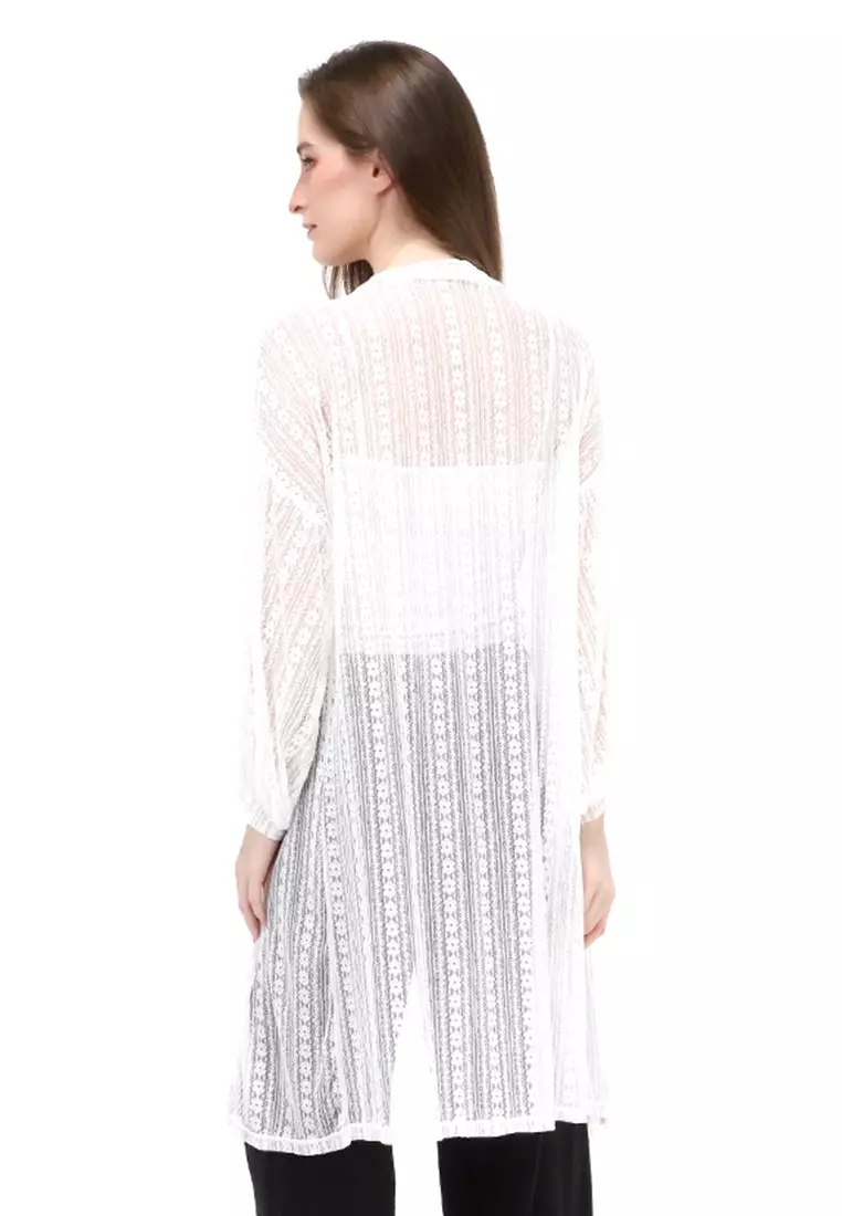 Shevia Cardigan Long Sleeves Wanita Design Elegant Atasan - White
