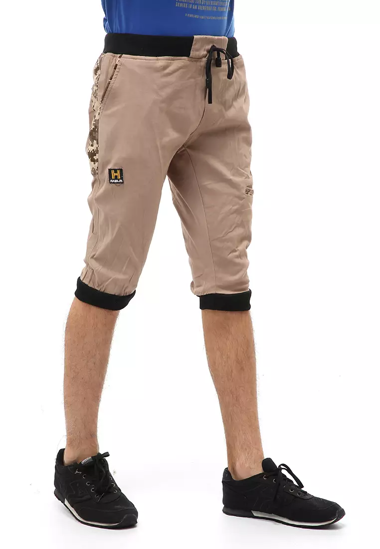Rishham Short Pants Celana Jogger Pendek Pria Slim Fit Material Cotton Twill ORIGINAL - Mocca