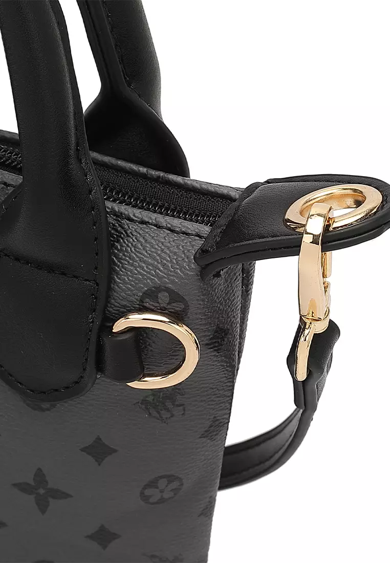 Women's Monogram Top Handle Bag / Sling Bag / Crossbody Bag - Black