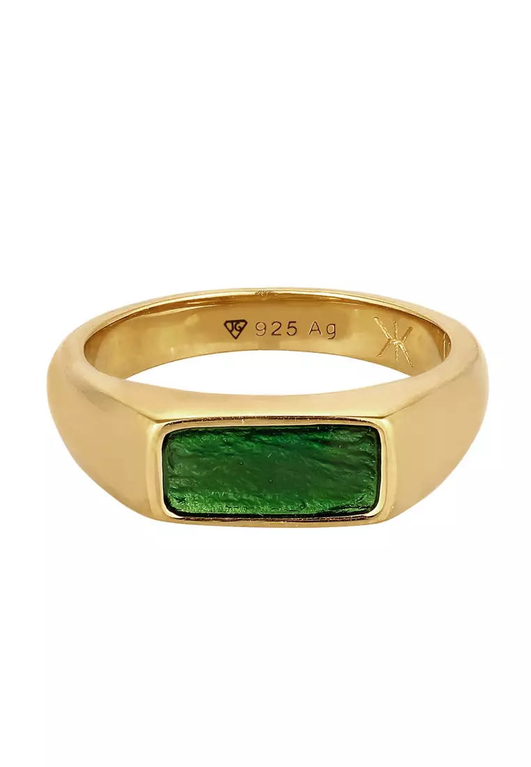 EXCLUSIVE Cincin Perhiasan Perak 925 Pria Signet Enamel Gold Plated
