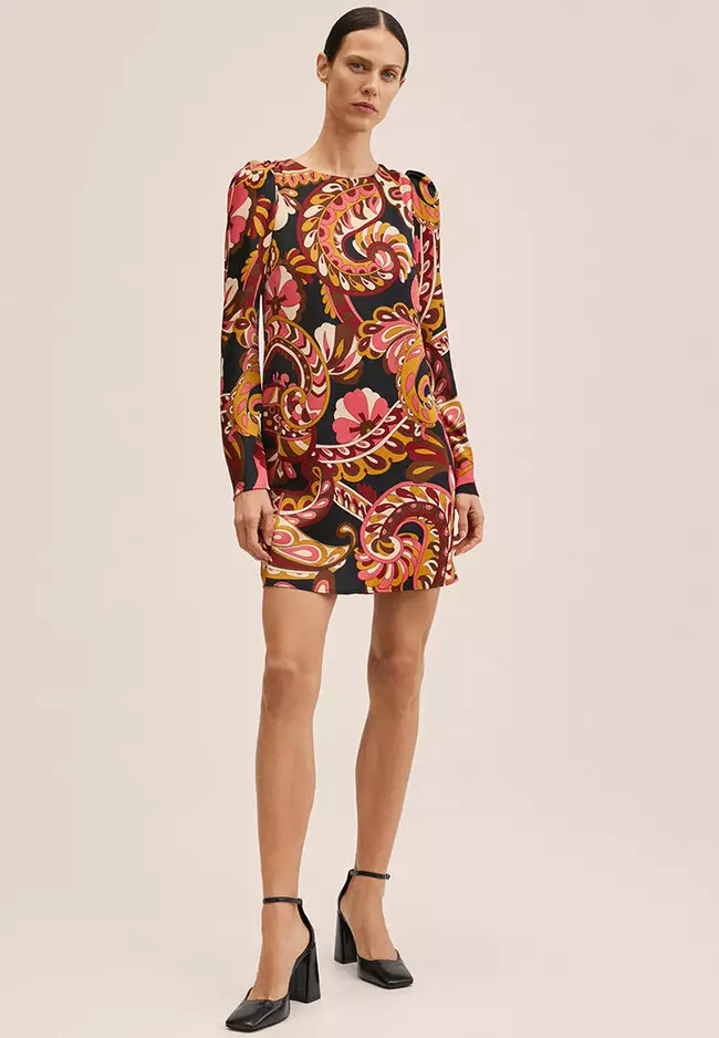 Printed Dress With Balloon Sleeves