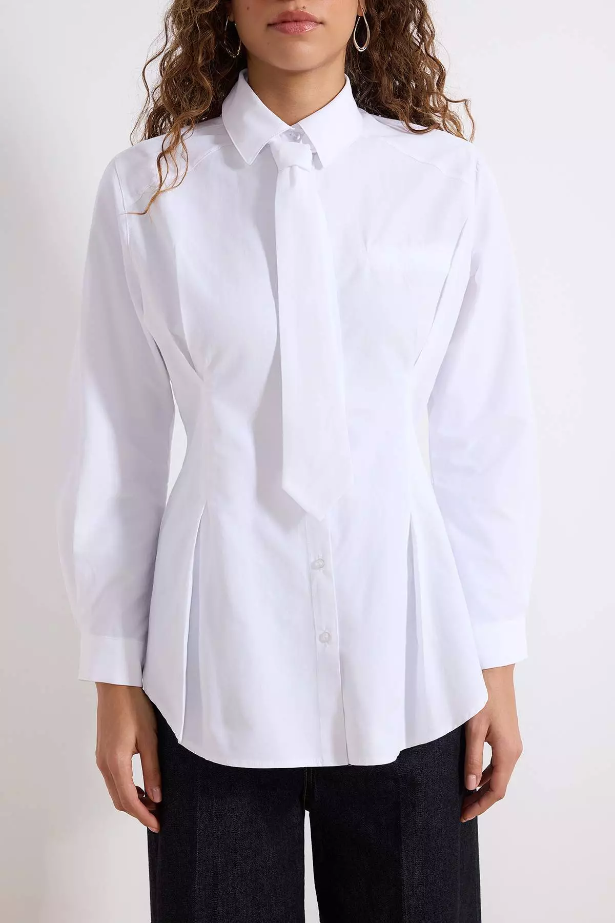 White Tie Detailed Fitted/Fitted At The Waist Cotton Pack Shirts Tctss26Tg00014
