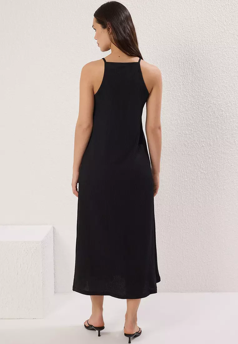 Black Midi Halter Neck Bodycone/Fits Body Knit Dress TWOSS25EL00160