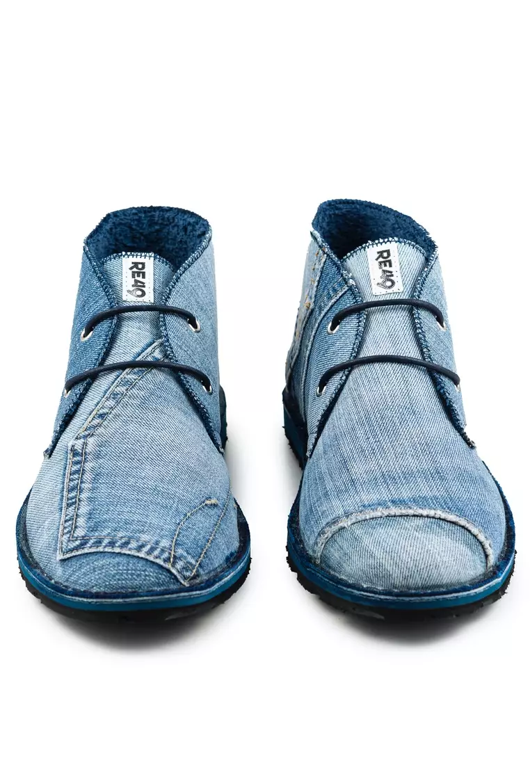 STAGE JEANS 靴子 - 100% 義大利製造，採用回收牛仔褲布料和汽車輪胎鞋底。牛仔系列沙漠靴 - 藍色