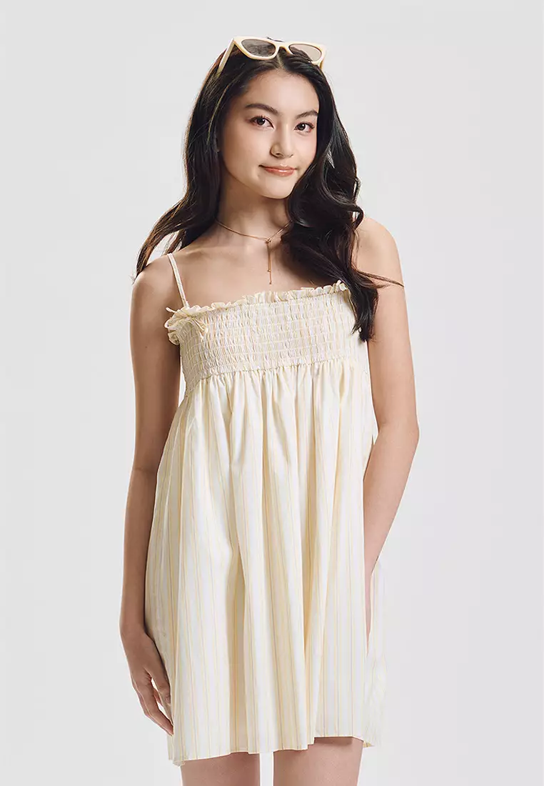 Sleeveless Two Way Smocked Striped Mini Dress