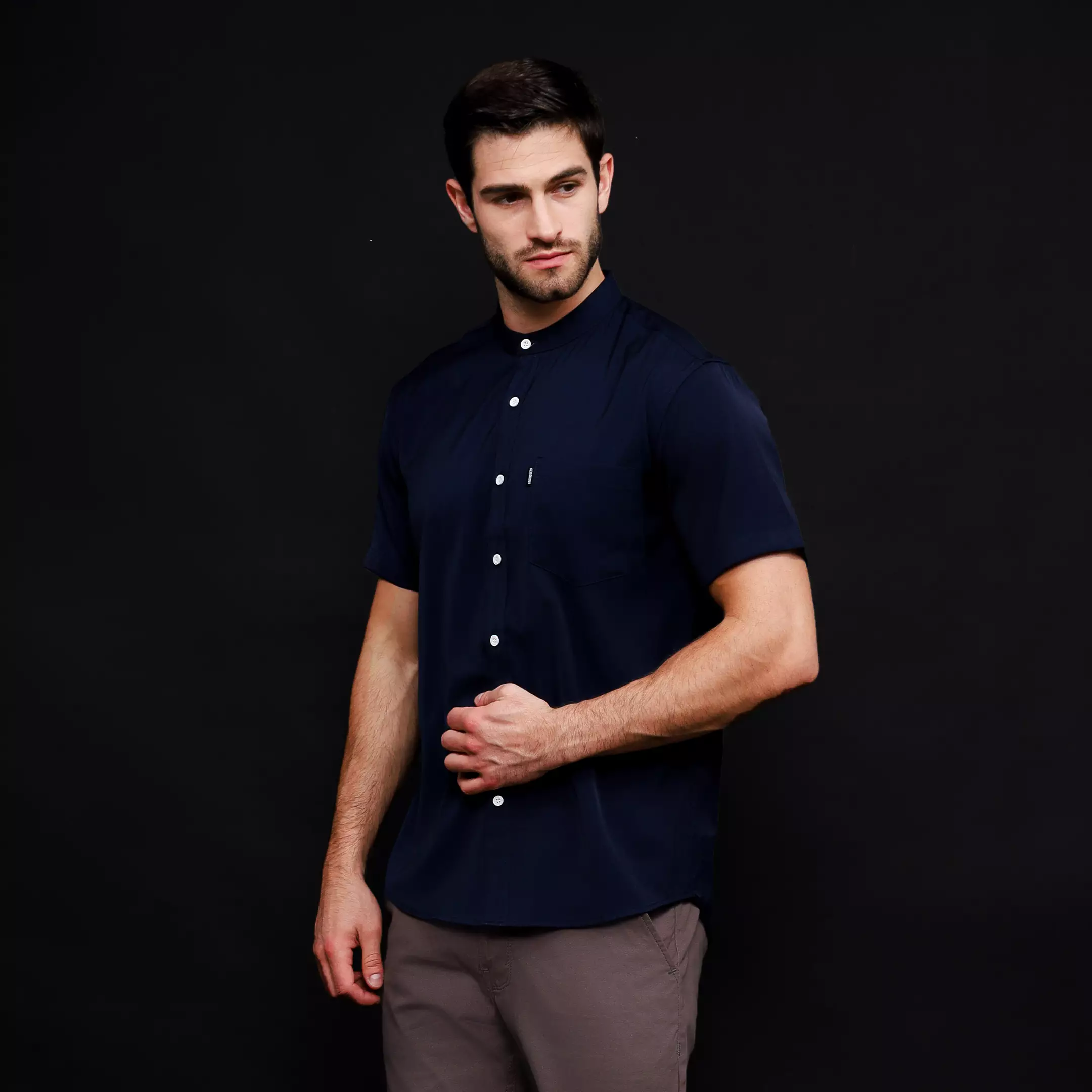 Rayon Shanghai Kemeja Pendek Polos Navy