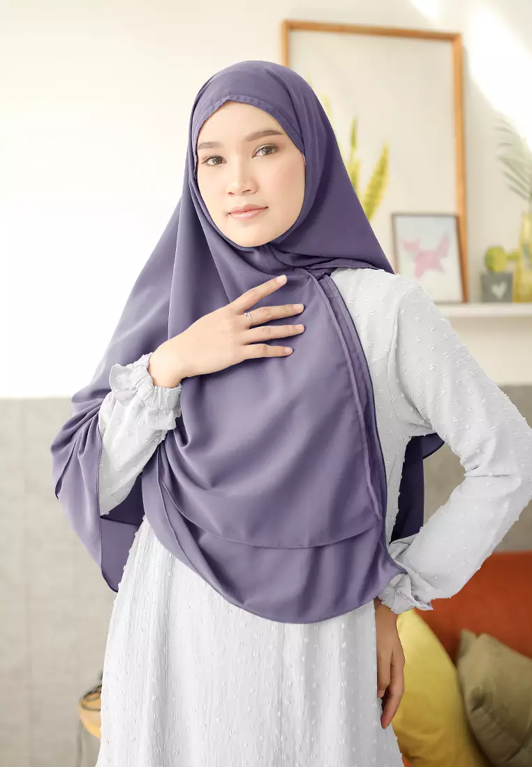 Anya Instan | Hijab Instan Resleting | Bergo Khimar Kerudung 2 Layer  - Purple Opulence