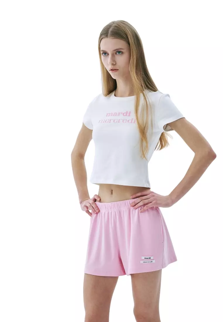 Cropped Fitted Tshirt Double Logo - Ivory Pink